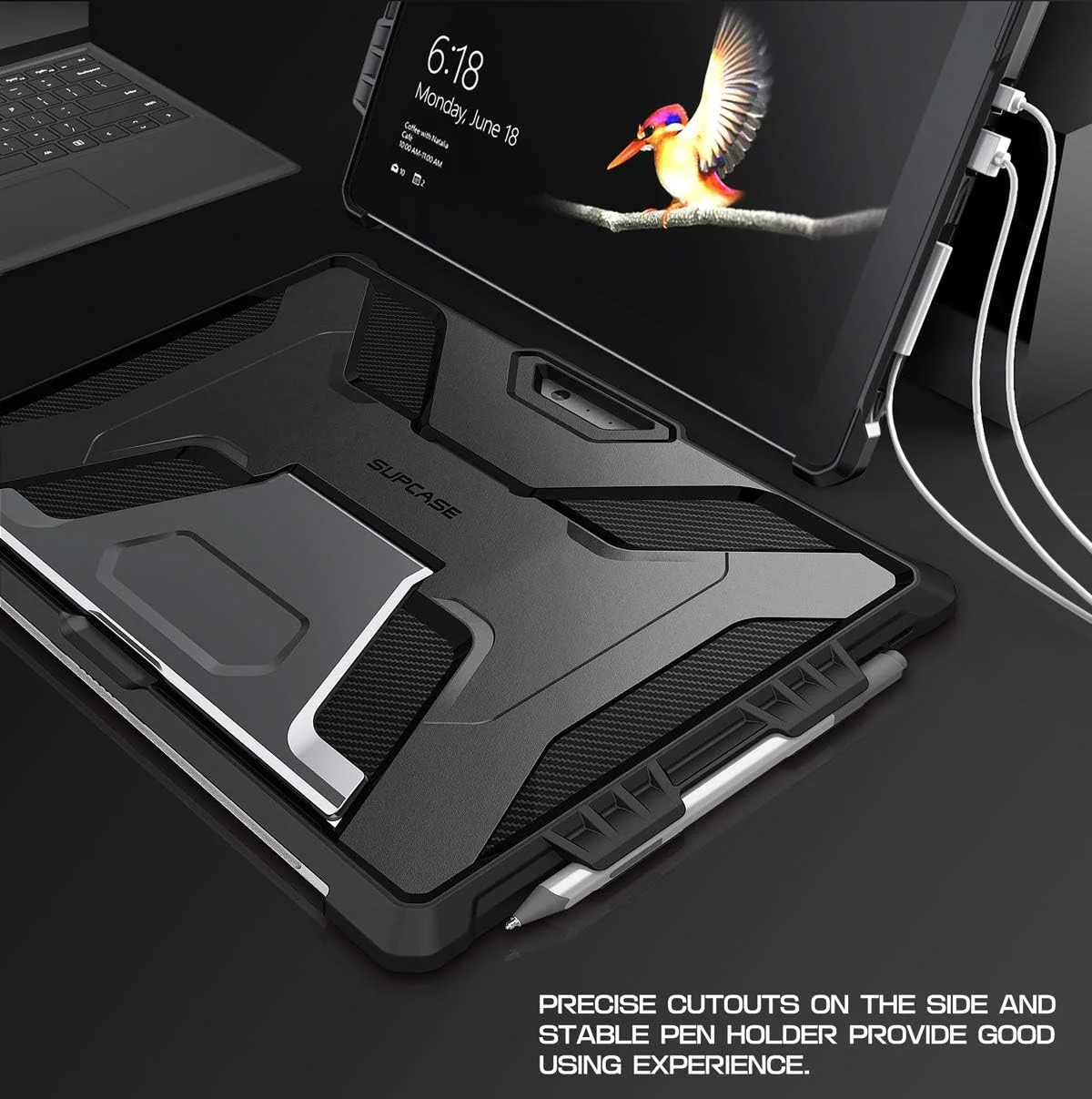 کاور محافظ SUPCASE [سری UB PRO] طراحی شده برای مایکروسافت Surface Pro 6، کاور محافظ مقاوم تمام بدنه با پایه نگهدارنده سازگار با Surface Pro 5 2017/Pro 4 2015 - مشکی