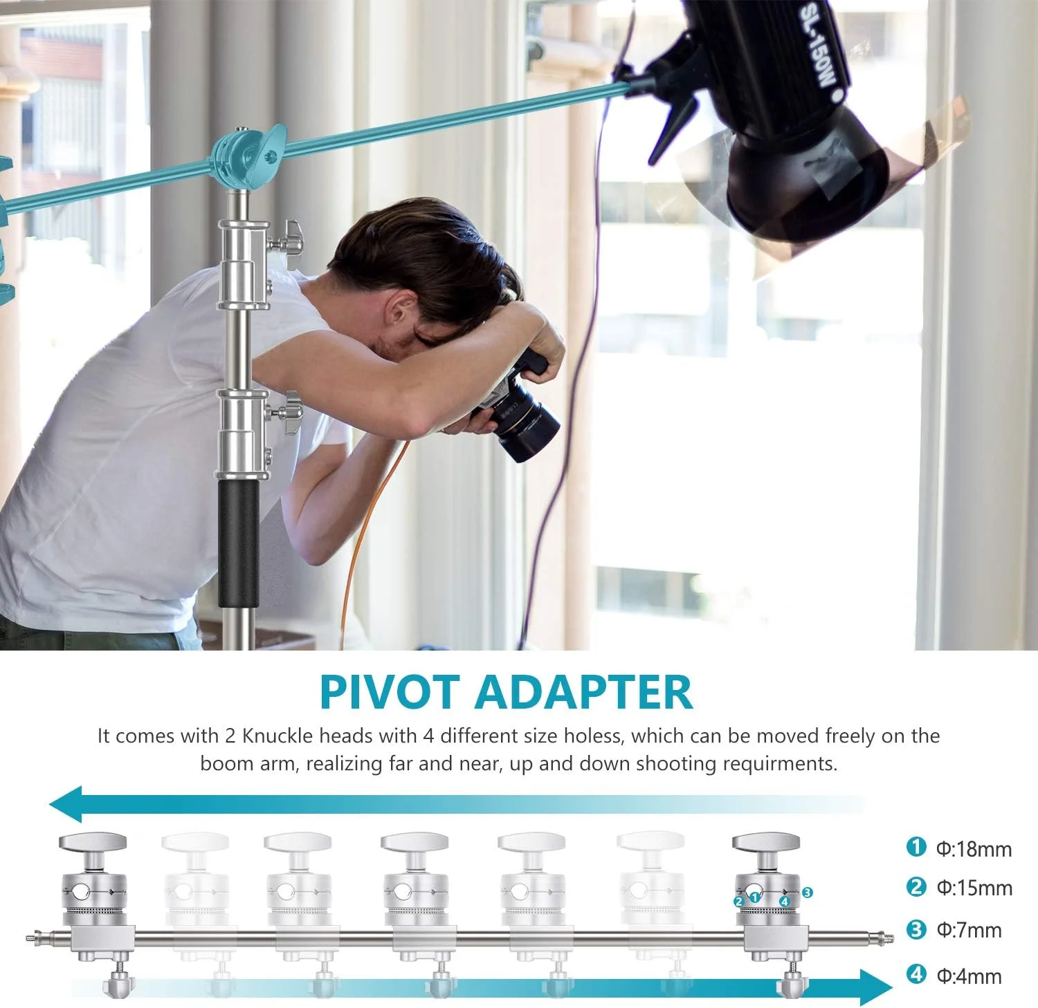 پایه نور C-Stand نیور 3 متری با بازوی بوم 1.2 متری، 2 عدد سر گیره و کیف حمل برای استودیو عکاسی، رفلکتور ویدئویی، چتر، مونولایت و غیره (نسخه پایه)