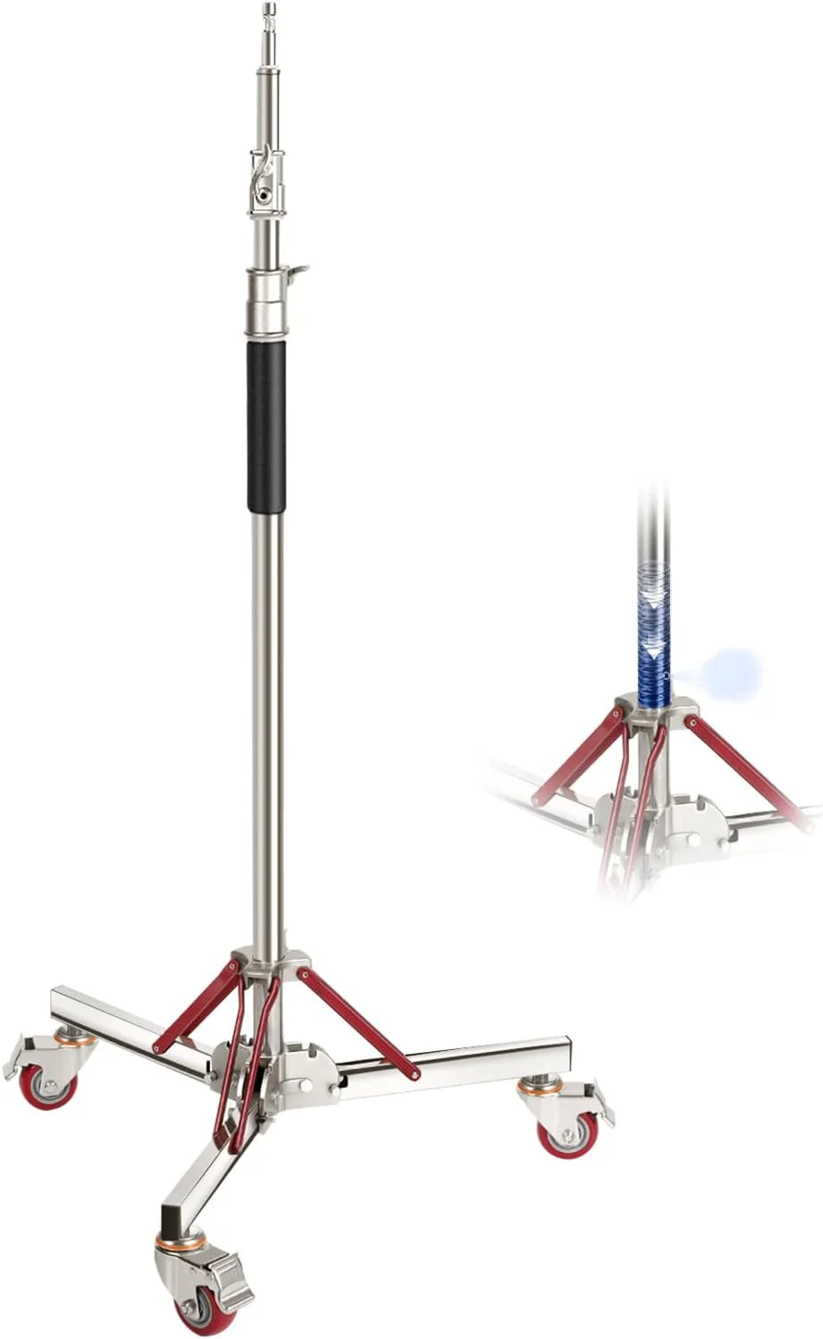 پایه نور بادی سنگین 3 متری Neewer با چرخ، پایه سه پایه قابل تنظیم، پایه چرخ دار استیل ضد زنگ عکاسی برای فلاش استودیویی سافت باکس مونو لایت رفلکتور، SC305AW