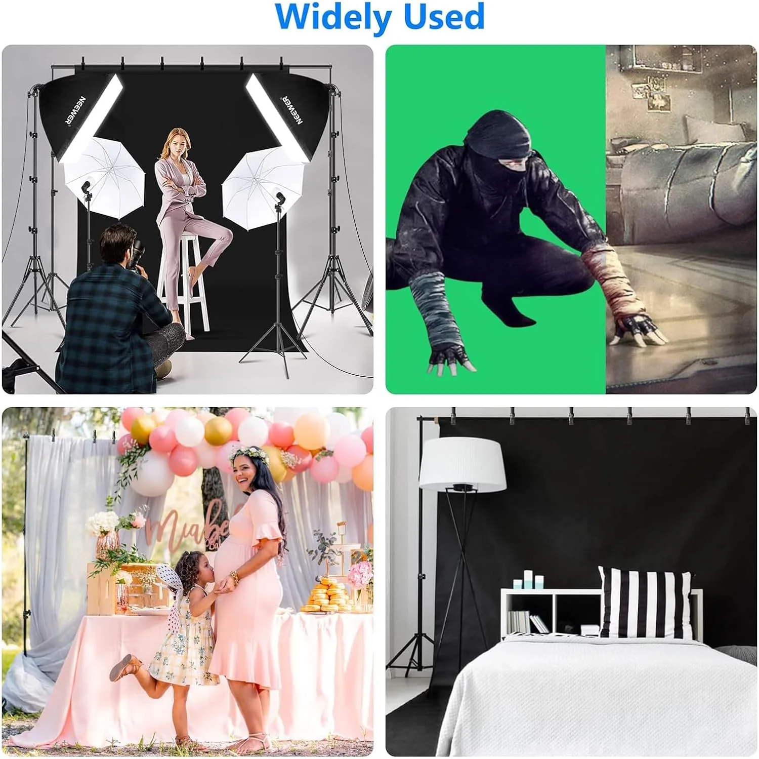 کیت نورپردازی عکاسی NEEWER با پس زمینه، پایه پس زمینه 2.6x3 متری، نورپردازی مداوم سافت باکس چتری 800 وات معادل 5500K، تجهیزات استودیوی عکس برای عکسبرداری از محصول پرتره