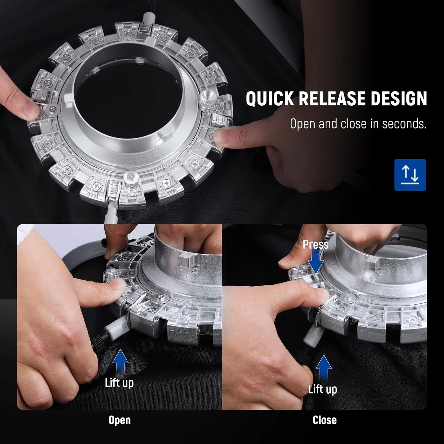 نرم باکس مستطیلی نوئر با نصب سریع و ابعاد 60x90 سانتی متر، مانت بوئنز به همراه دیفیوزر، گرید لانه زنبوری و کیف حمل، سازگار با نورهای ویدیویی گودکس آپوچر 120d، فلاش های استودیویی Q4 و استروب های NS16S