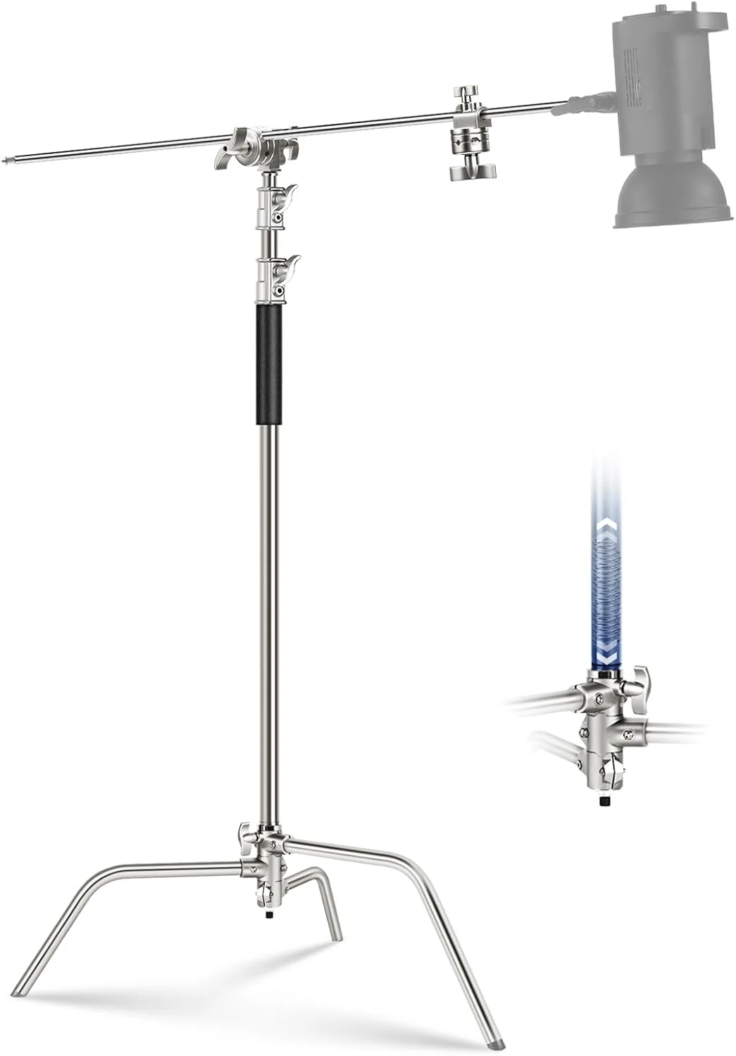 پایه نور سنگین استیل ضد زنگ NEEWER BASICS با بازوی بوم، حداکثر ارتفاع 320 سانتی متر، بازوی نگهدارنده 128 سانتی متر، 2 عدد سر گیره برای نور استودیویی، سافت باکس و رفلکتور، مدل SC320 Lite