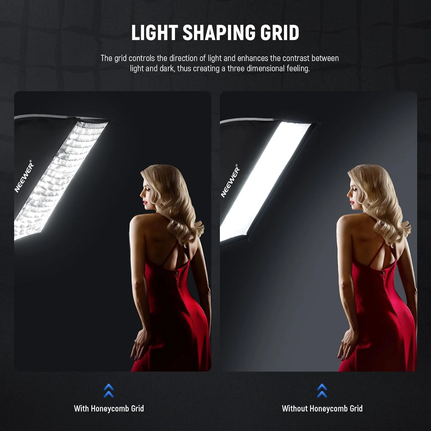 نرم باکس مستطیلی نوئر با نصب سریع و ابعاد 60x90 سانتی متر، مانت بوئنز به همراه دیفیوزر، گرید لانه زنبوری و کیف حمل، سازگار با نورهای ویدیویی گودکس آپوچر 120d، فلاش های استودیویی Q4 و استروب های NS16S