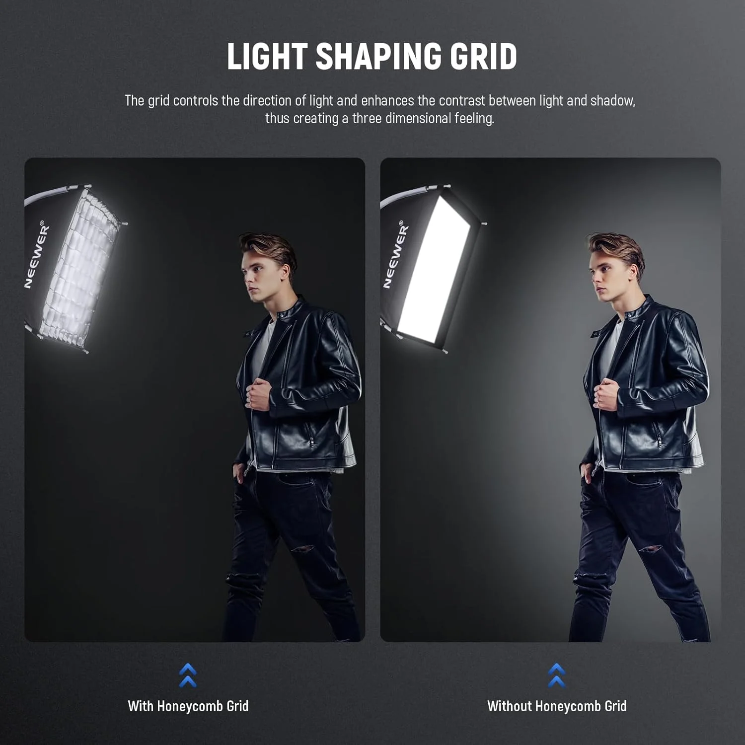 نرم باکس تاشو مربعی سریع نصب NEEWER 40x40 سانتی متر با دیفیوزرها/شبکه لانه زنبوری/کیف، سازگار با مانت بوئنز Godox Aputure 120d چراغ های ویدیویی مداوم Q4 فلاش استودیویی، NS15S