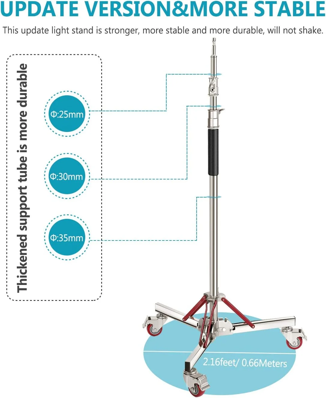 Neewer Professional 100% Stainless Steel Wheel Stand, Heavy Duty with Maximum Height 305 cm, Long 120 cm, for Reflector, Monoluce & Other Studio Equipment