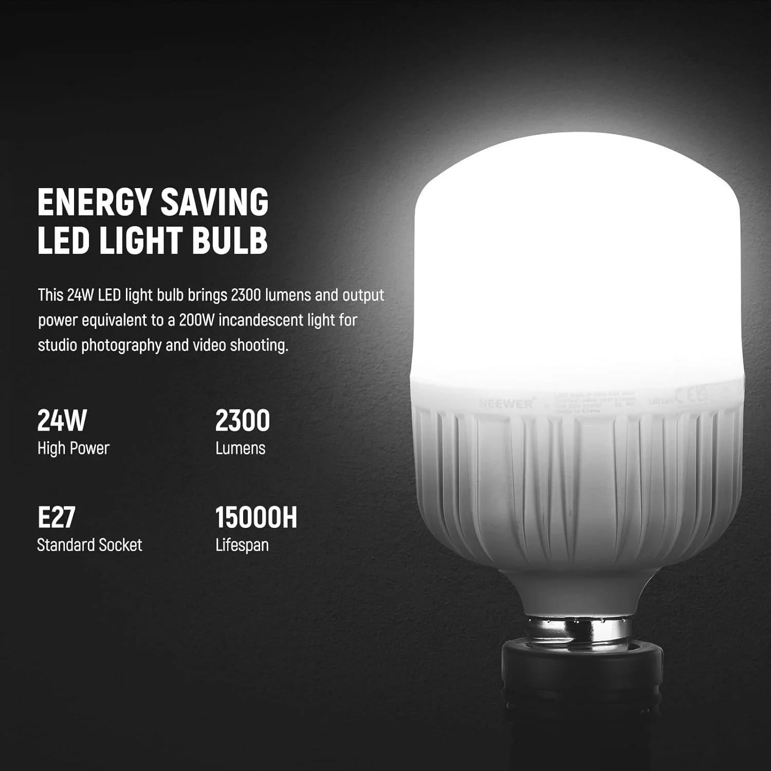 کیت نورپردازی عکاسی 600 واتی NEEWER، کیت استودیویی معادل لامپ رشته ای با (2) چتر سفید، (2) چتر سیاه، (3) لامپ LED 24 واتی، (3) پایه نور، (2) کیف، (5) بست کمربندی، (3) پایه سوکت E27، NK500