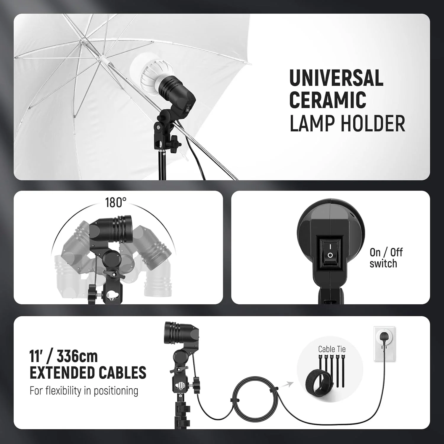 NEEWER 400W Photography Lighting Kit, Incandescent Equivalent Studio Kit, (2) Black Umbrellas, (2) White Umbrellas, (2) 24W LED Light Bulbs, (1) 27w RGB LED Light Bulb, for Photography Lighting, NK501