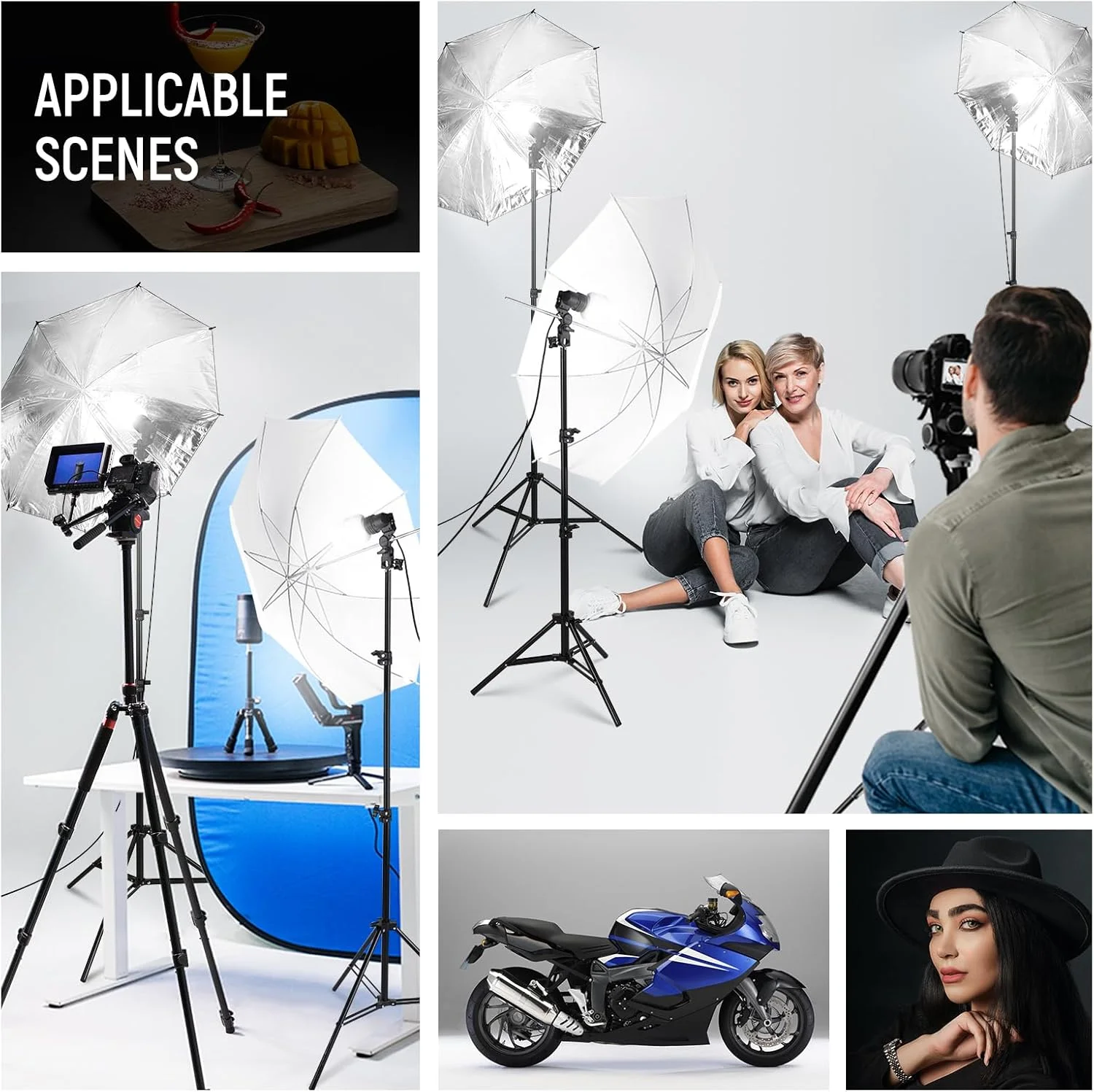 کیت نورپردازی عکاسی 600 واتی NEEWER، کیت استودیویی معادل لامپ رشته ای با (2) چتر سفید، (2) چتر سیاه، (3) لامپ LED 24 واتی، (3) پایه نور، (2) کیف، (5) بست کمربندی، (3) پایه سوکت E27، NK500