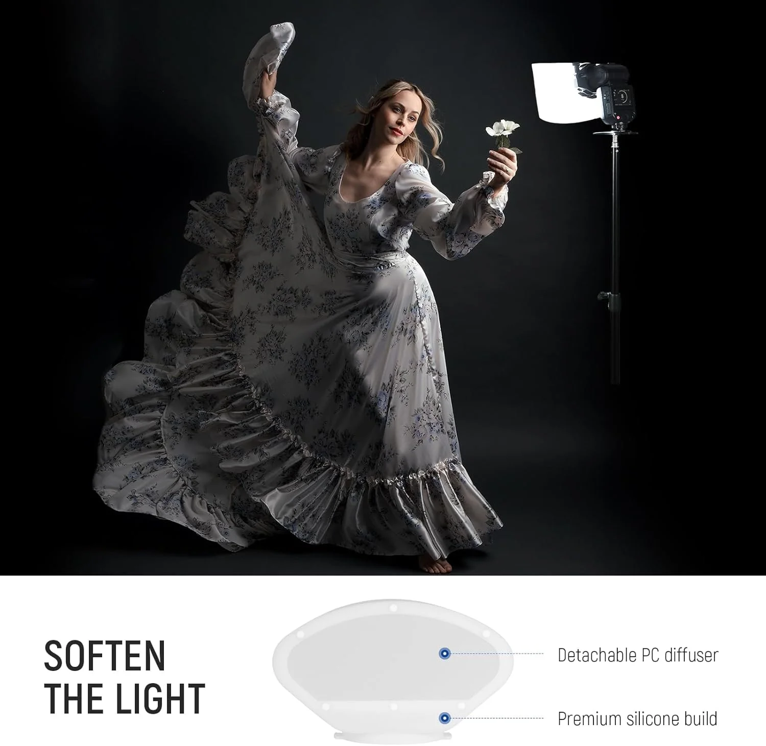  سافت باکس دیفیوزر گنبدی NEEWER CRS7 با 3 حلقه آداپتور، سازگار با فلاش های گرد Godox V1 Z1 Z2 و اسپیدلایت مربعی Z760 و غیره، مانت برای نور ویدئویی MS60B MS60C MS150B