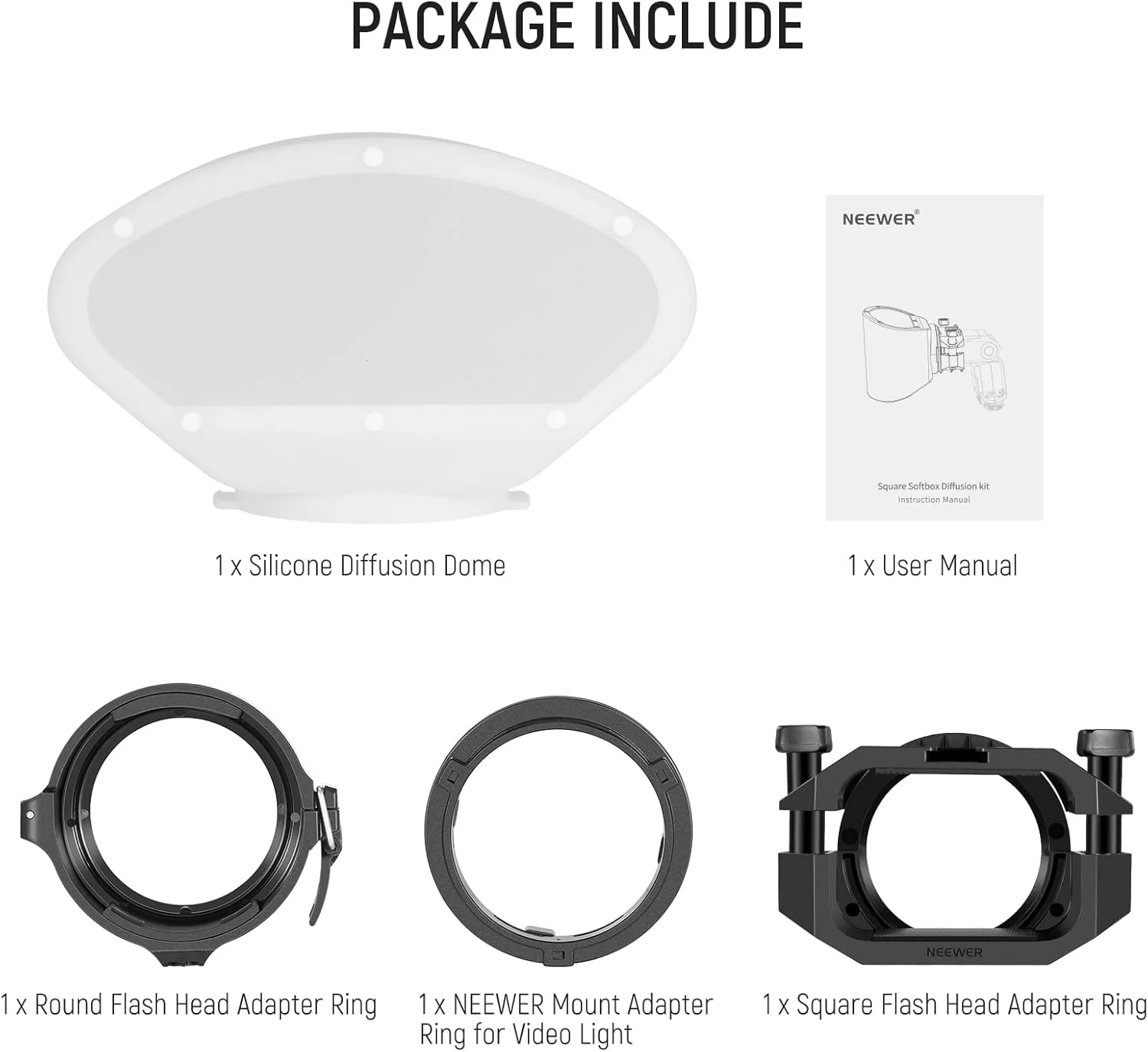  سافت باکس دیفیوزر گنبدی NEEWER CRS7 با 3 حلقه آداپتور، سازگار با فلاش های گرد Godox V1 Z1 Z2 و اسپیدلایت مربعی Z760 و غیره، مانت برای نور ویدئویی MS60B MS60C MS150B