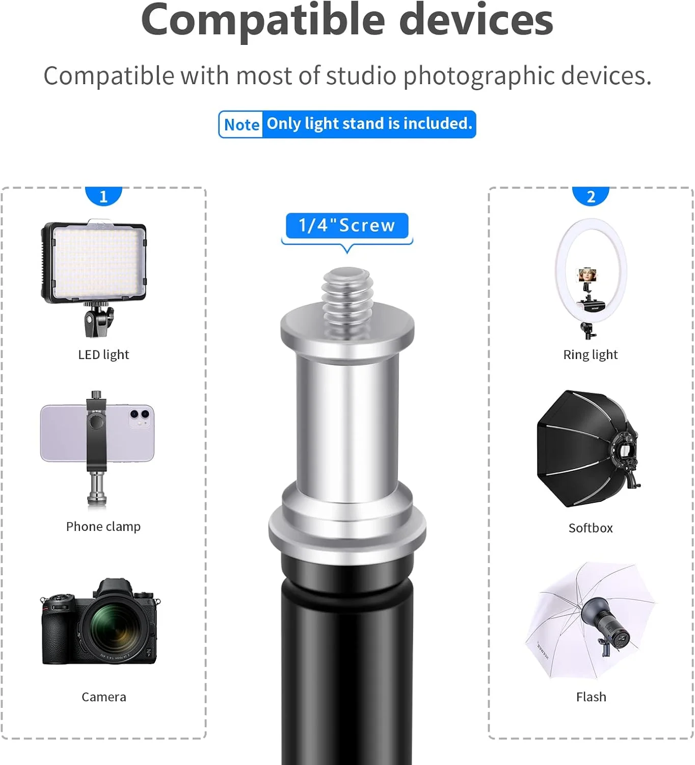 پایه نور عکاسی Neewer، سه پایه مستحکم قابل تنظیم 92-200 سانتی متری برای رفلکتورها، سافت باکس ها، چراغ ها، چترها، ظرفیت بار: 8 کیلوگرم، مشکی، 2 متری