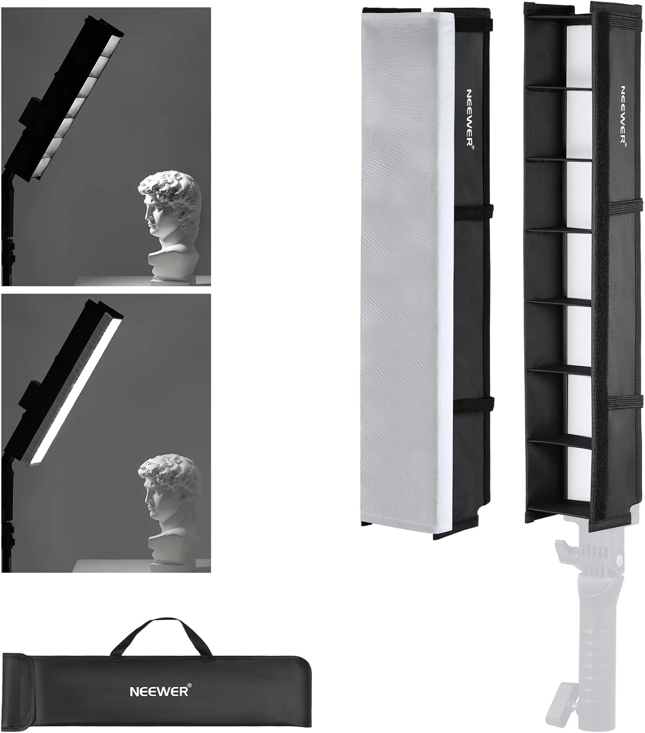 دیفیوزر سافت باکس گرید تیوب لایت NEEWER برای میله نور LED مدل BH20B، سافت باکس نواری لانه زنبوری با دیفیوزر، کیف حمل، بست های لمسی برای پخش زنده، یوتیوب، تیک تاک، پرتره، عکس های محصول، مدل NS2S