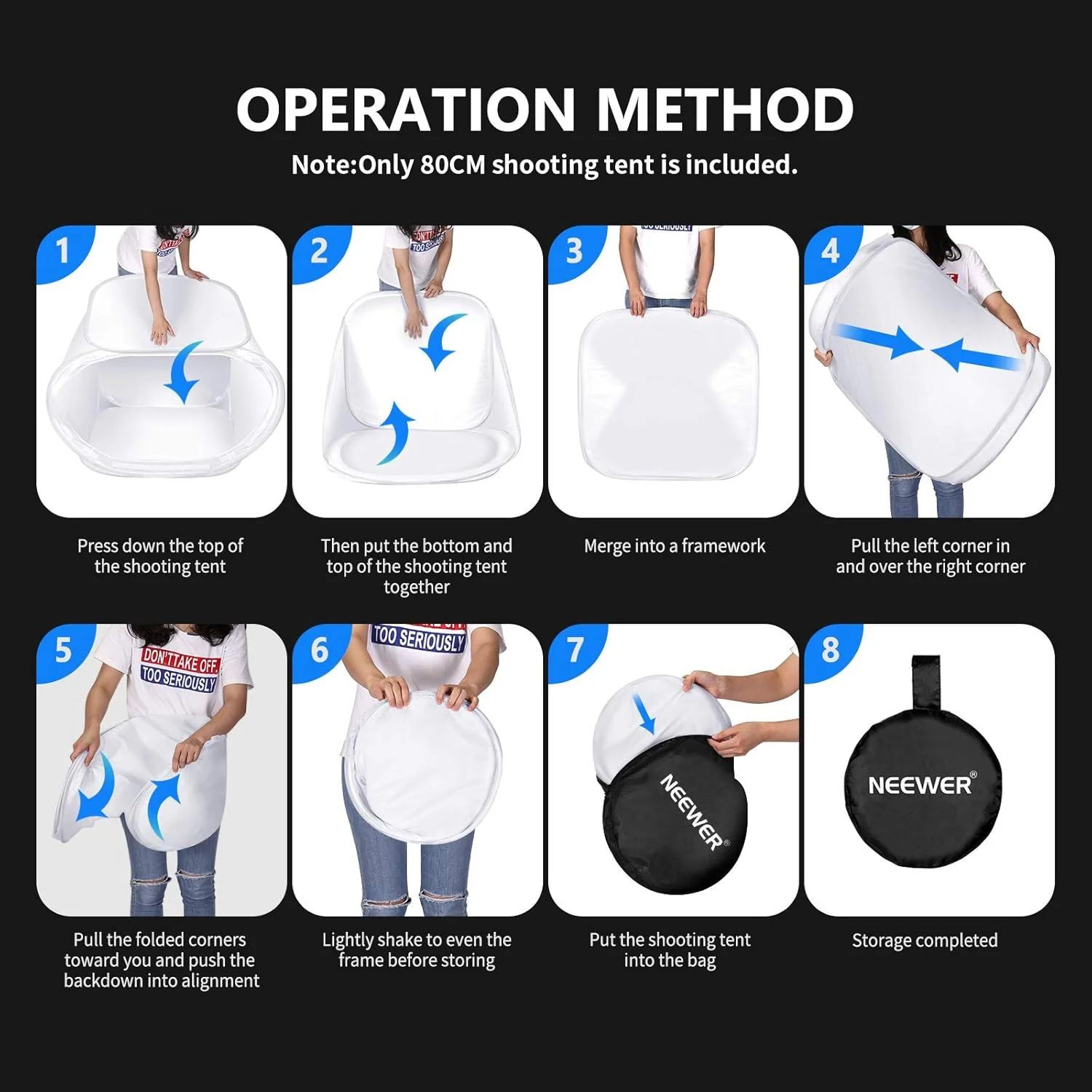 نور® Neewer چادر نور استودیویی عکاسی 60x60 سانتی متری / 24x24 اینچی جعبه نرم کننده با 4 پس زمینه رنگی (قرمز، آبی تیره، مشکی، سفید) برای عکاسی