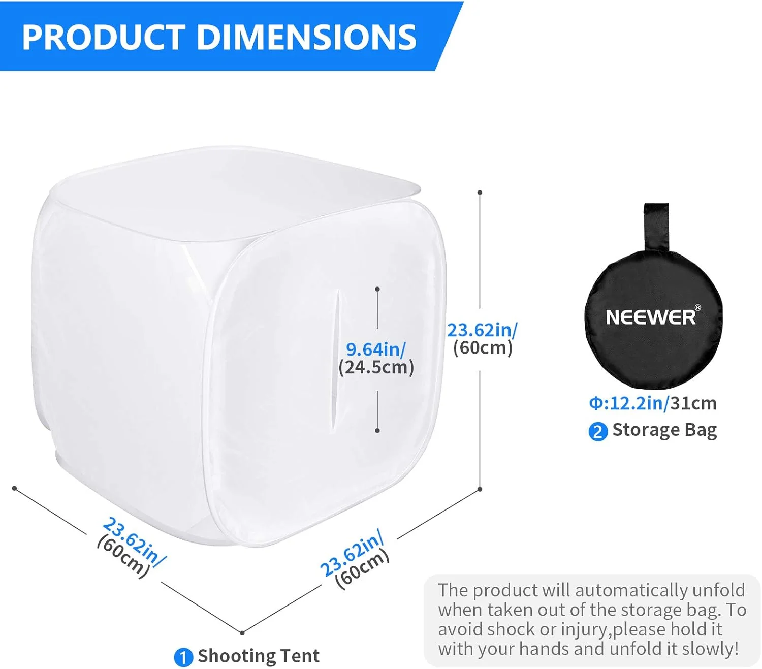 نور® Neewer چادر نور استودیویی عکاسی 60x60 سانتی متری / 24x24 اینچی جعبه نرم کننده با 4 پس زمینه رنگی (قرمز، آبی تیره، مشکی، سفید) برای عکاسی