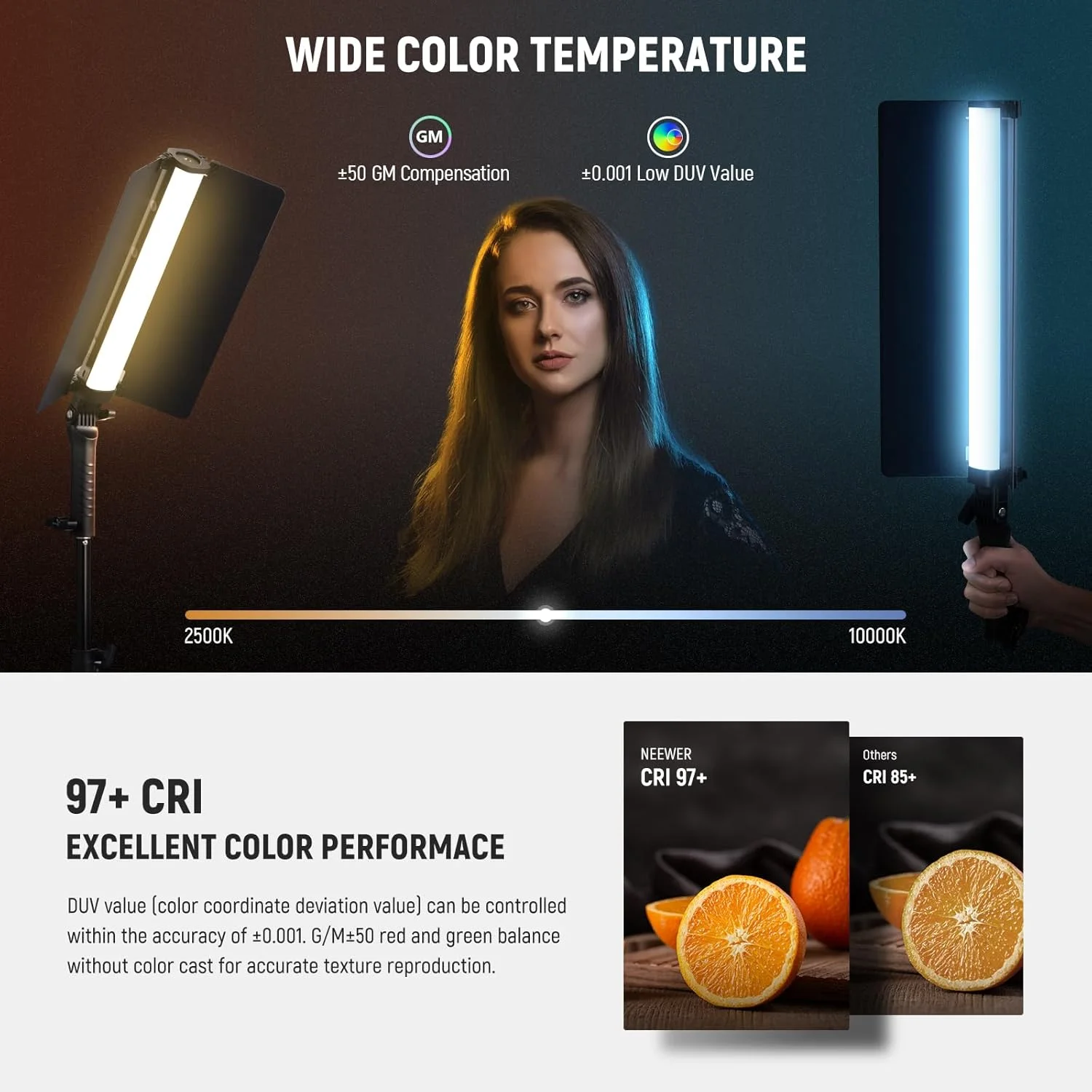 چراغ استیک تیوب ال ای دی RGB2 نیور با بارندور فلزی، دسته، نوار لمسی/کنترل APP/2.4G، چراغ ویدئویی RGB دستی مغناطیسی قابل شارژ، نورپردازی عکاسی قابل تنظیم 2500K-10000K CRI98+، 18 صحنه