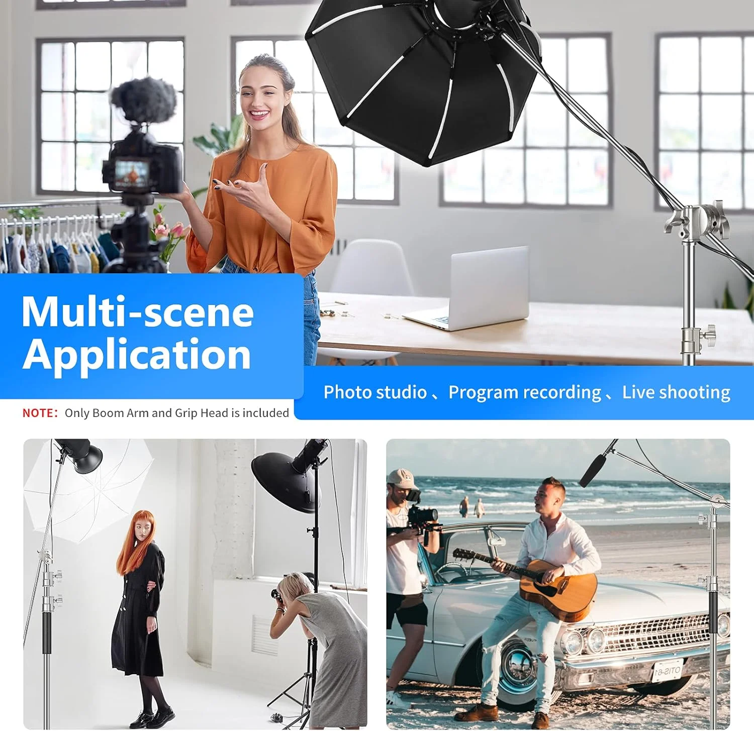 بازوی بوم بازویی گیره دار Neewer با 2 عدد سر گیره - 101.6 سانتی متر / 40 اینچ ساخت آلیاژ آلومینیوم برای پایه نور، رفلکتور و سایر تجهیزات برای عکاسی و فیلمبرداری استودیویی (نقره ای)