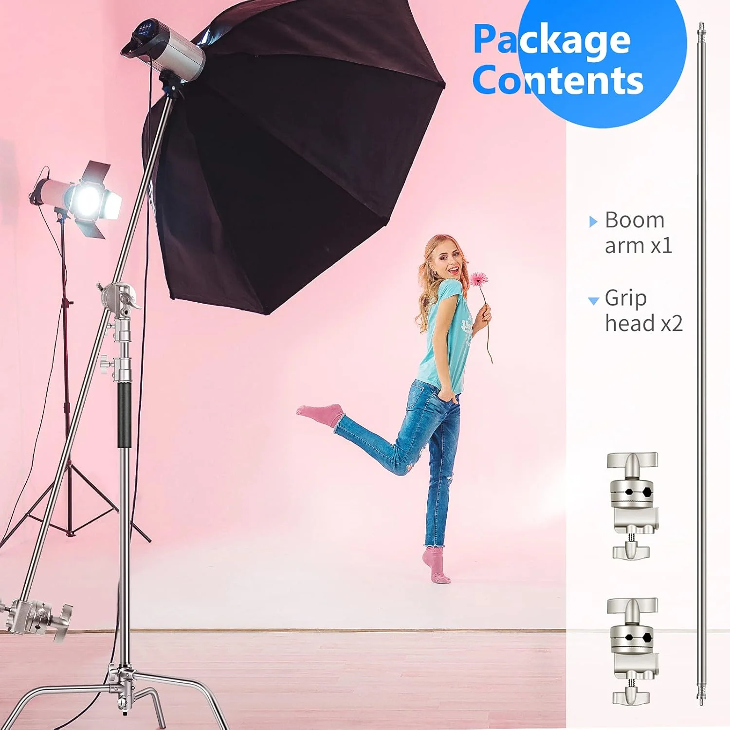 بازوی بوم بازویی گیره دار Neewer با 2 عدد سر گیره - 101.6 سانتی متر / 40 اینچ ساخت آلیاژ آلومینیوم برای پایه نور، رفلکتور و سایر تجهیزات برای عکاسی و فیلمبرداری استودیویی (نقره ای)