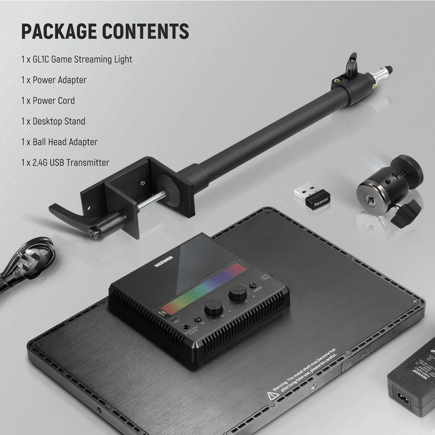 نور اصلی RGB مدل NEEWER GL1C با ابعاد 15.5 اینچ، پنل LED نرم 48 واتی با نور لبه ای برای استریمینگ، نورپردازی گیمینگ با کنترل از طریق برنامه 2.4G PC/Mac iOS/Android/WiFi/Stream Deck، نوار لمسی، 2900K-7000K، همگام سازی موسیقی، 18 صحنه