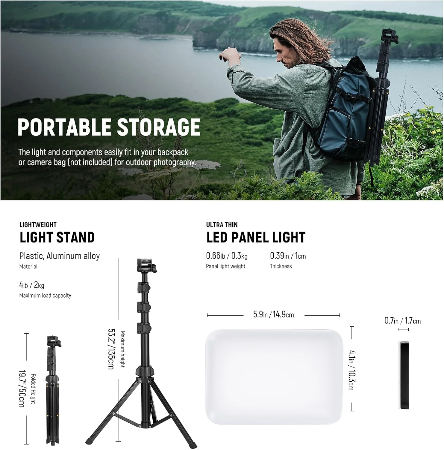 کیت نورپردازی پنل ال ای دی دو عددی NEEWER Basics، نورهای استودیویی قابل حمل دیمرپذیر دو رنگ با پایه و فیلتر، 3200K-5600K 750lux CRI95 برای ضبط ویدیو، پخش زنده و عکاسی، BP66