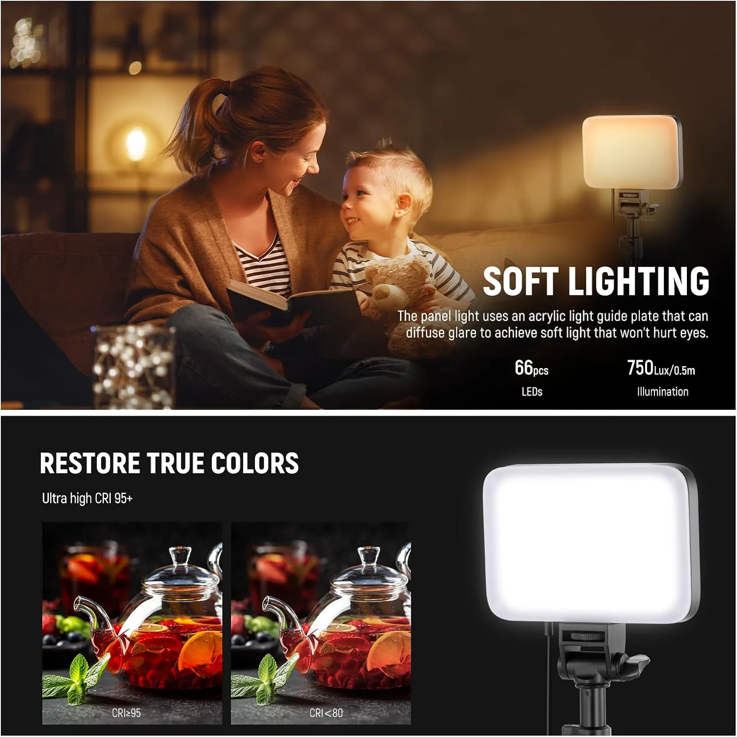کیت نورپردازی پنل ال ای دی ویدیویی NEEWER BASICS، چراغ های استودیویی قابل حمل دو رنگ با قابلیت تنظیم نور به همراه پایه سه پایه و فیلتر، 3200K~5600K CRI 95 750lux برای عکاسی، ضبط ویدیو، پخش زنده، BP66
