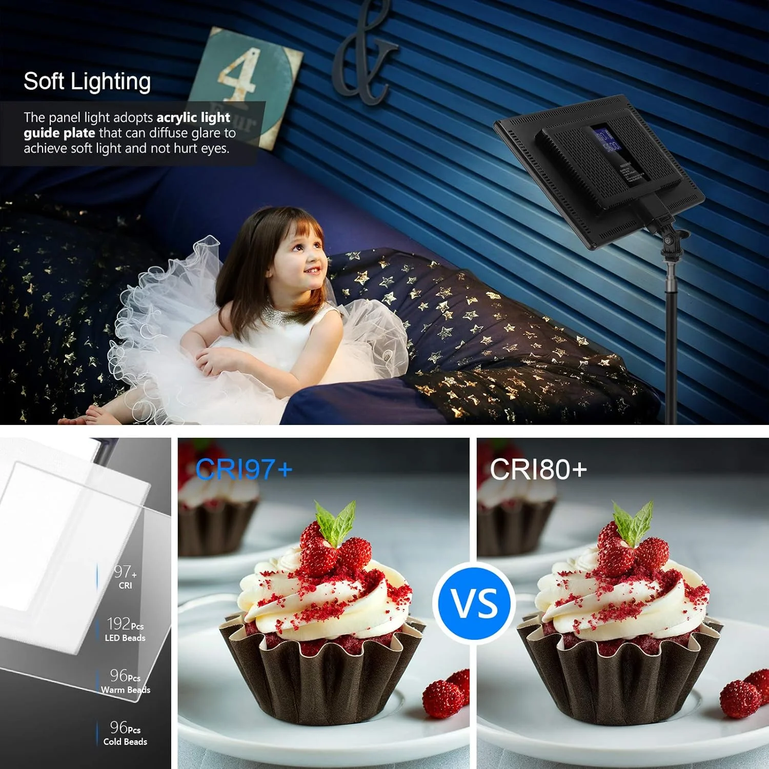 کیت نورپردازی ویدیویی LED نیور با پایه نور 70 اینچی، بسته 2 عددی نور نرم ویدیویی 384 LED، باتری لیتیومی داخلی 3200K-5600K CRI 97+ پنل نور فوق العاده نازک روی دوربین برای عکاسی و فیلمبرداری یوتیوب