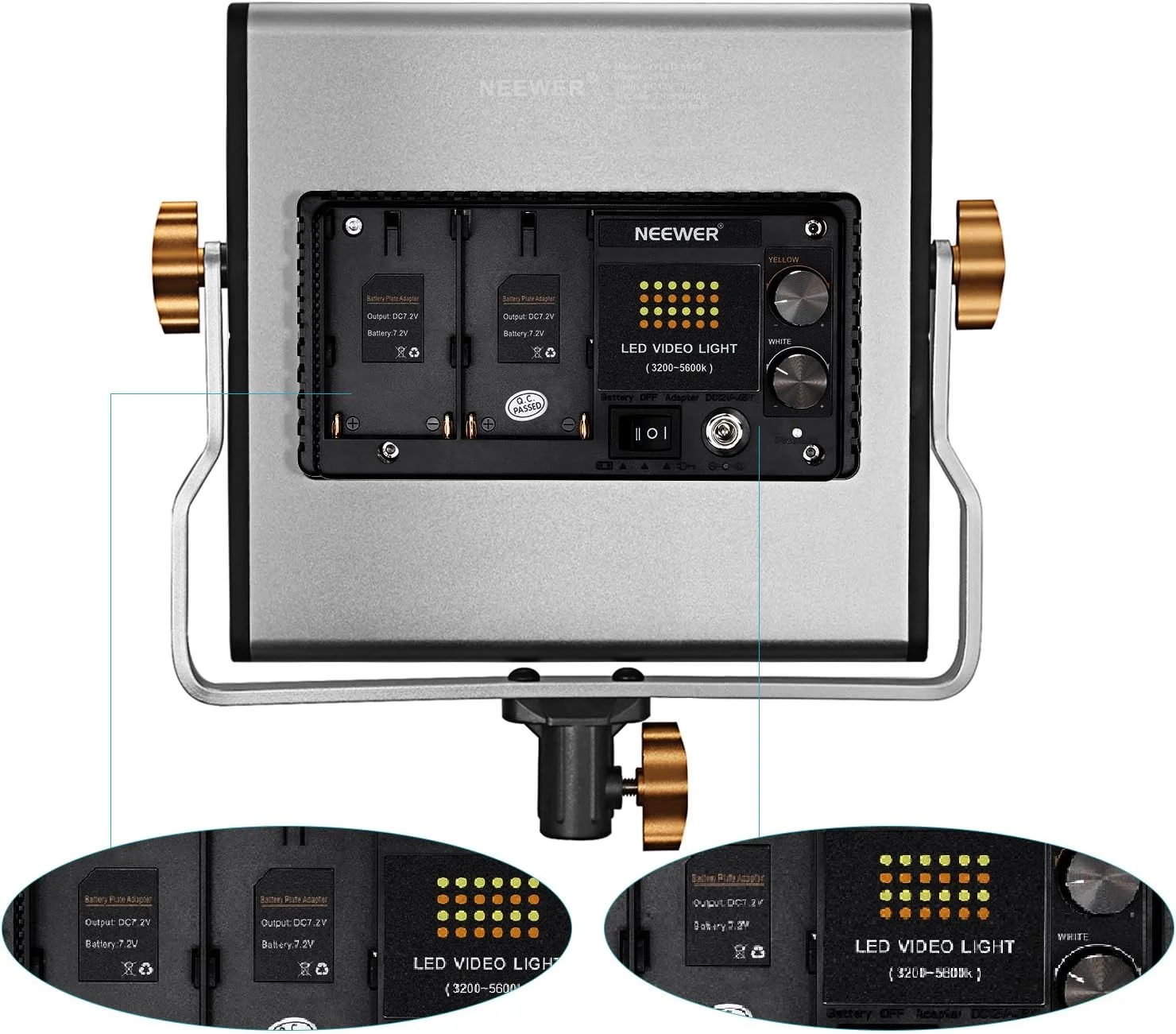 مجموعه نورپردازی و پایه نور LED دو رنگ 480 تایی قابل تنظیم NEEWER شامل: پنل LED 3200-5600K CRI 96+ با براکت U، پایه نور 190 سانتی‌متری برای فیلمبرداری استودیویی یوتیوب