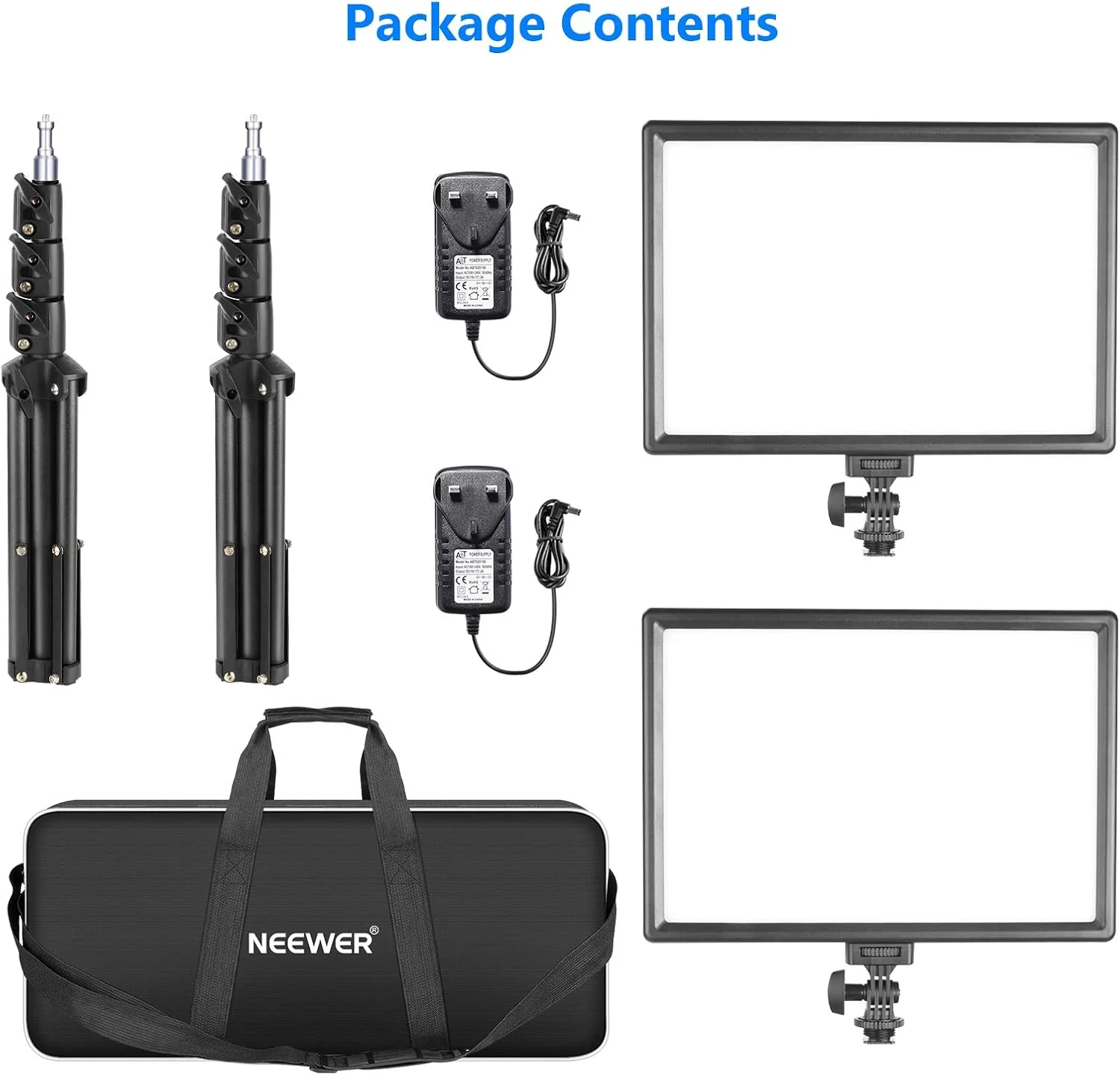 کیت نورپردازی ویدیویی LED نیور با پایه نور 70 اینچی، بسته 2 عددی نور نرم ویدیویی 384 LED، باتری لیتیومی داخلی 3200K-5600K CRI 97+ پنل نور فوق العاده نازک روی دوربین برای عکاسی و فیلمبرداری یوتیوب