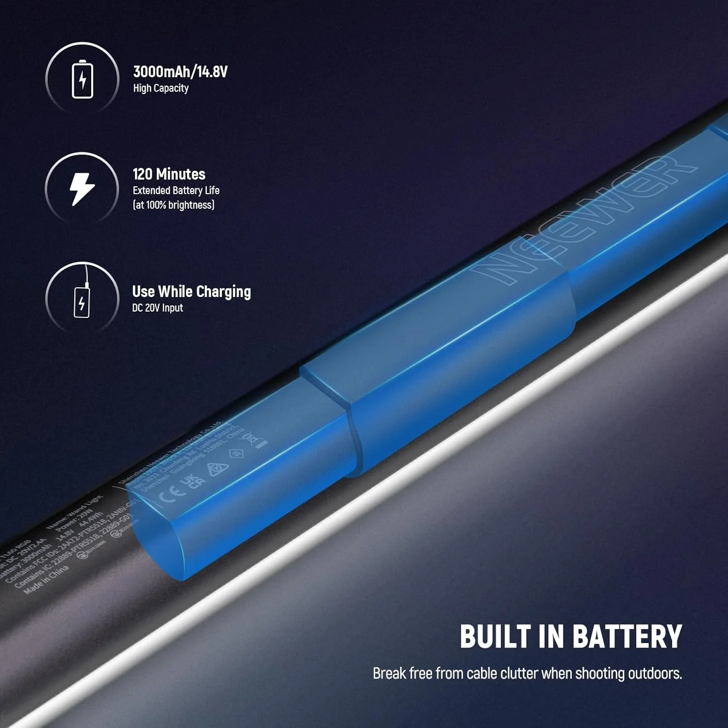 چراغ تیوب RGB مدل NEEWER TL60، نورپردازی ویدئویی LED دستی تمام رنگی RGBWW با قابلیت کنترل از طریق اپلیکیشن/2.4G/DMX، دارای 7 افکت پیکسلی و 18 صحنه، 2500K-10000K CRI97+ TLCI98+، باتری 3000mAh چراغ تیوب RGB مدل NEEWER TL60، نورپردازی ویدئویی LED دستی تمام رنگی RGBWW با قابلیت کنترل از طریق اپلیکیشن/2.4G/DMX، دارای 7 افکت پیکسلی و 18 صحنه، 2500K-10000K CRI97+ TLCI98+، باتری 3000mAh