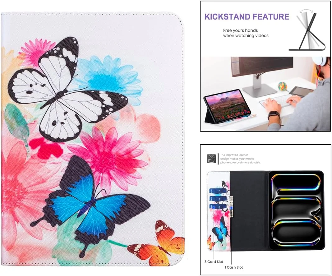 کیف SLLMYYX برای شیائومی Redmi Pad SE 11 اینچ (نسخه 2023)، روکش تاشو باریک و سبک با قابلیت تنظیم زاویه دید (طرح پروانه رنگی)