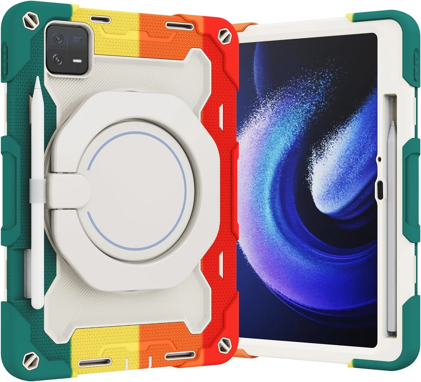 کیف سیلیکونی تبلت nincyee برای شیائومی Mi Pad 6 Pro، قاب ضد ضربه با نگهدارنده قلم، بند شانه، حلقه بزرگ چرخان آویز پایه برای کودکان