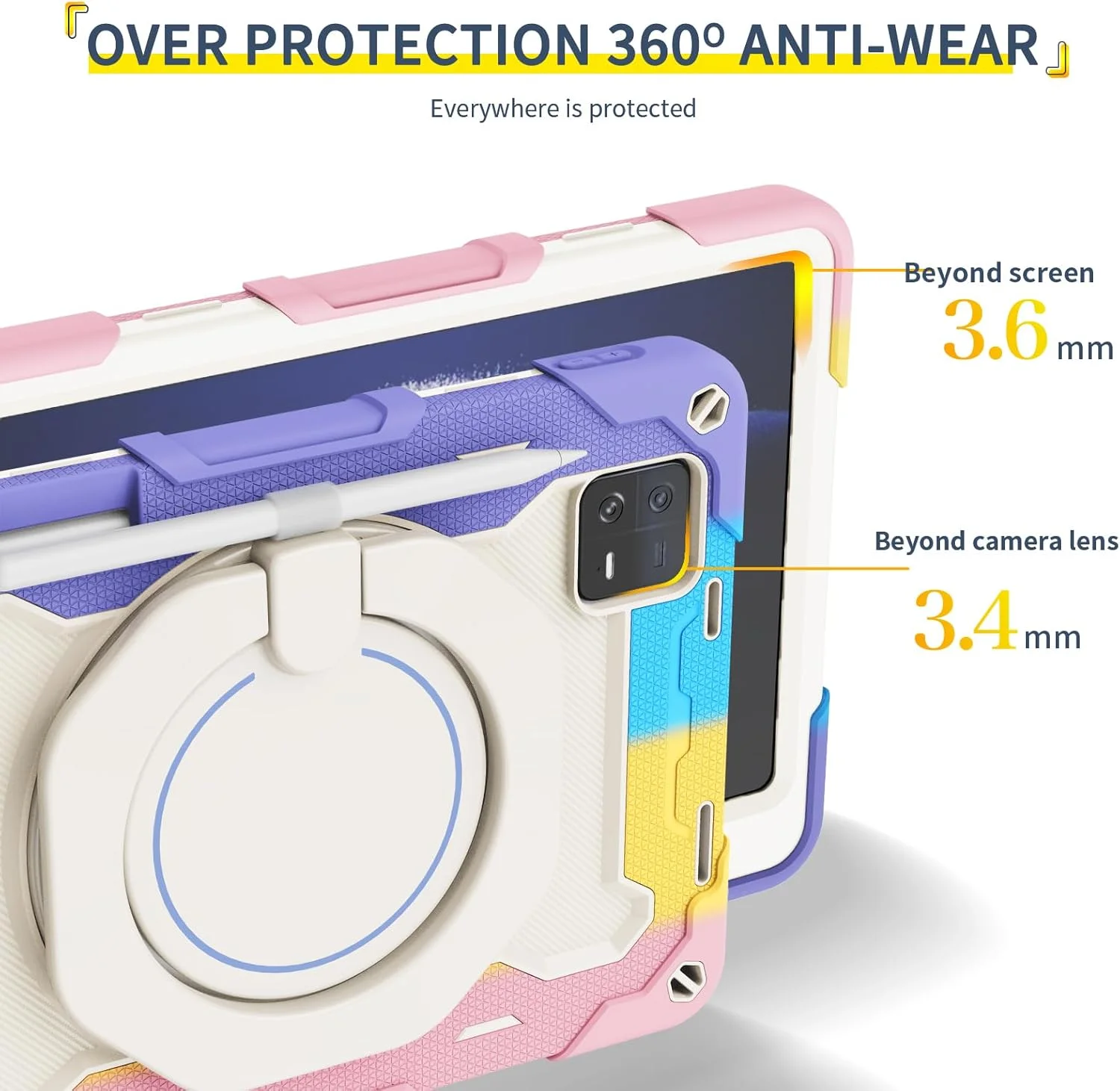 کیف سیلیکونی تبلت nincyee برای شیائومی Mi Pad 6 Pro، قاب ضد ضربه با نگهدارنده قلم، بند شانه، حلقه بزرگ چرخان آویز پایه برای کودکان