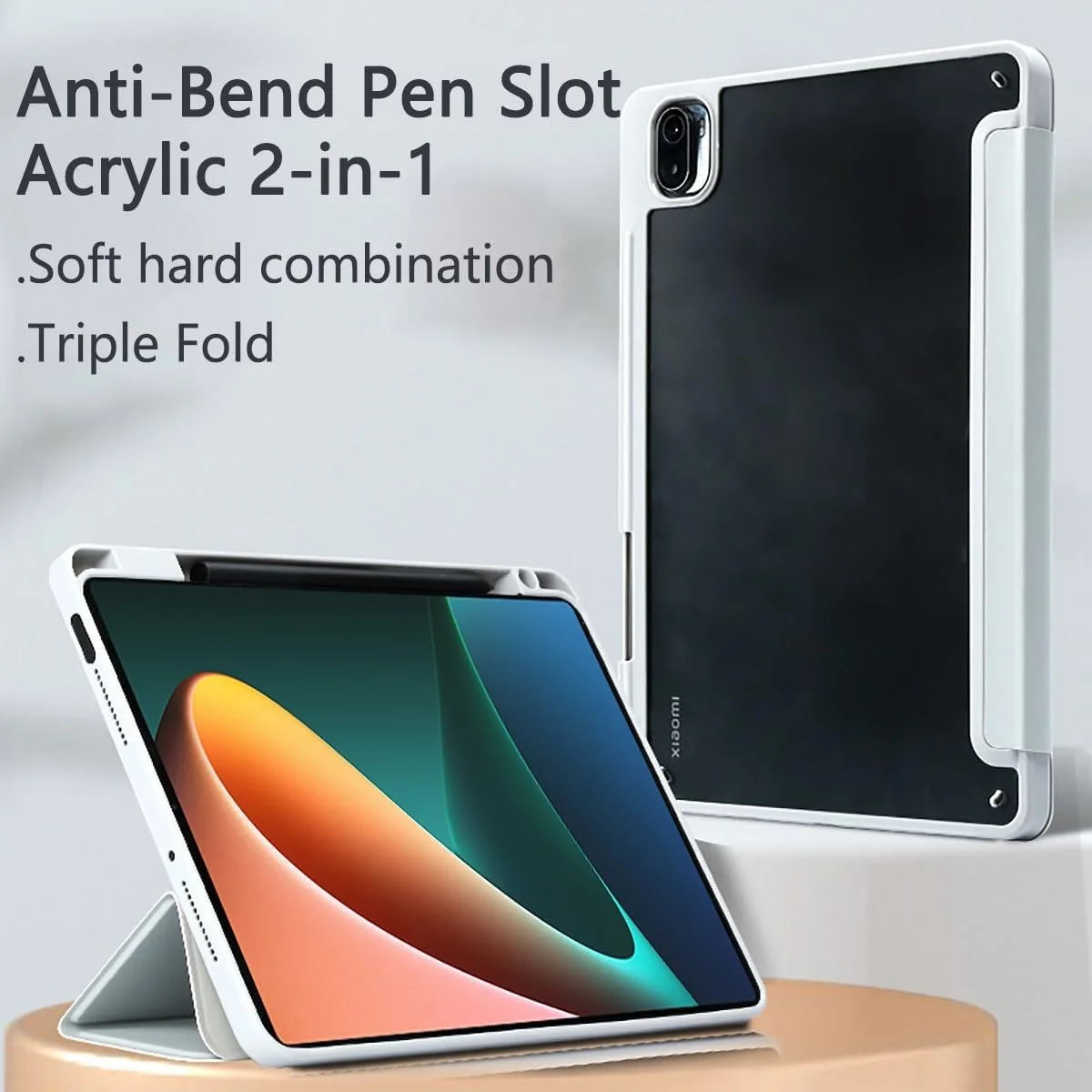 کیف تبلت هوشمند مسافرتی سه تایی سازگار با شیائومی Mi Pad 5/MiPad 5 Pro 11 اینچ 2021، دارای جای قلم، قاب پشتی شفاف، پایه شفاف، کاور باریک کیف تبلت هوشمند مسافرتی سه تایی سازگار با شیائومی Mi Pad 5/MiPad 5 Pro 11 اینچ 2021، دارای جای قلم، قاب پشتی شفاف، پایه شفاف، کاور باریک