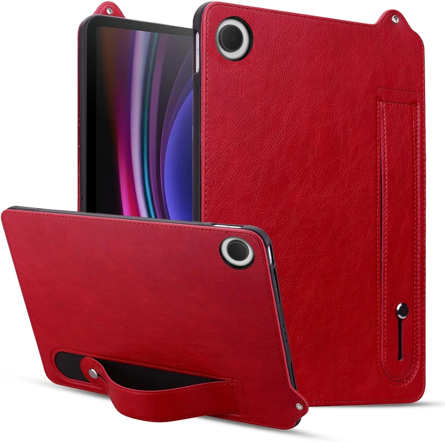 محافظ تبلت سازگار با شیائومی می پد 4 پلاس (10.1 اینچ)، ضد ضربه، دارای استند و بند دستی، کیف تبلت چرمی TPU، لوازم جانبی تبلت (قرمز)