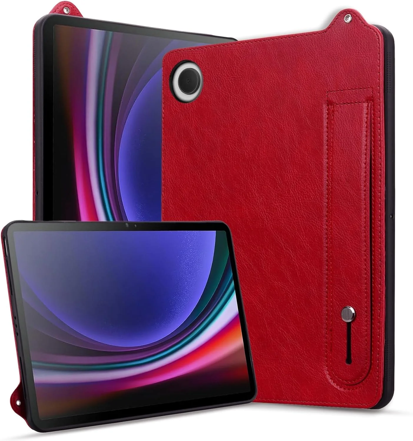 محافظ تبلت سازگار با شیائومی می پد 4 پلاس (10.1 اینچ)، ضد ضربه، دارای استند و بند دستی، کیف تبلت چرمی TPU، لوازم جانبی تبلت (قرمز)