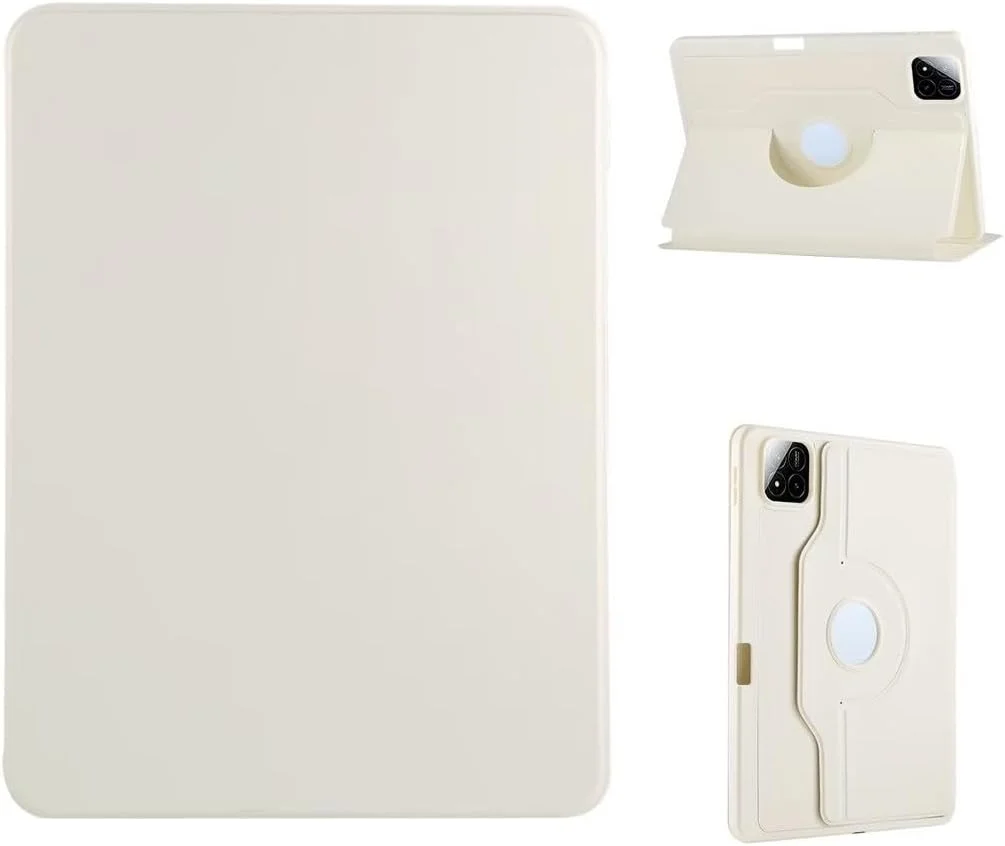 Gruattreay Compatible with Xiaomi Pad 7 / Pad 7 Pro 11.2 inch Tablet Smart Case with Pencil Holder, PU Leather Case 360 Rotation Multi-Angle Stand Cover with Auto Wake/Sleep (Beige)