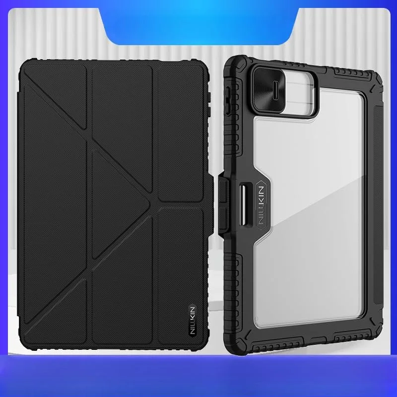 کاور گرواتری سازگار با شیائومی پد 7/7 پرو، کاور تبلت ضد ضربه تاشو Y با محافظ لنز کشویی و جای قلم، کاور محافظ کودکانه برای می پد 7 پرو (مشکی)