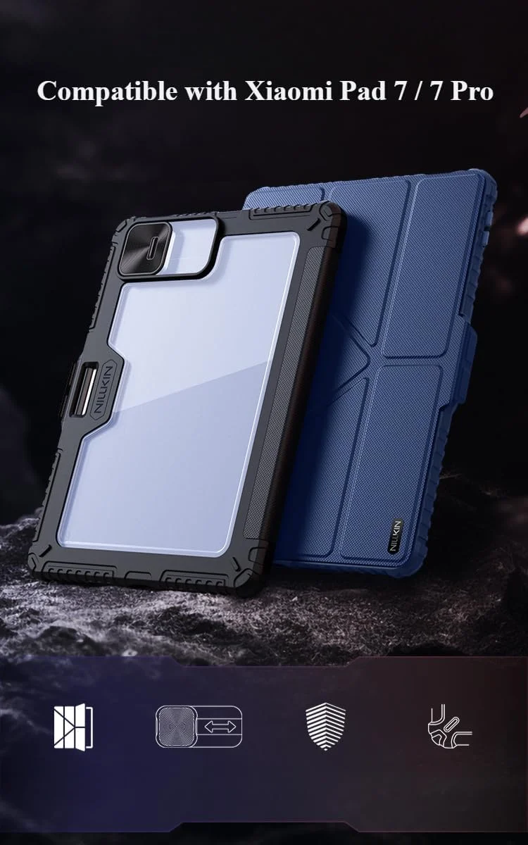 کاور گرواتری سازگار با شیائومی پد 7/7 پرو، کاور تبلت ضد ضربه تاشو Y با محافظ لنز کشویی و جای قلم، کاور محافظ کودکانه برای می پد 7 پرو (مشکی)