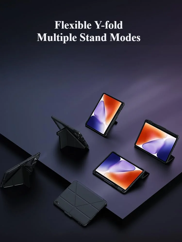 کاور گرواتری سازگار با شیائومی پد 7/7 پرو، کاور تبلت ضد ضربه تاشو Y با محافظ لنز کشویی و جای قلم، کاور محافظ کودکانه برای می پد 7 پرو (مشکی)