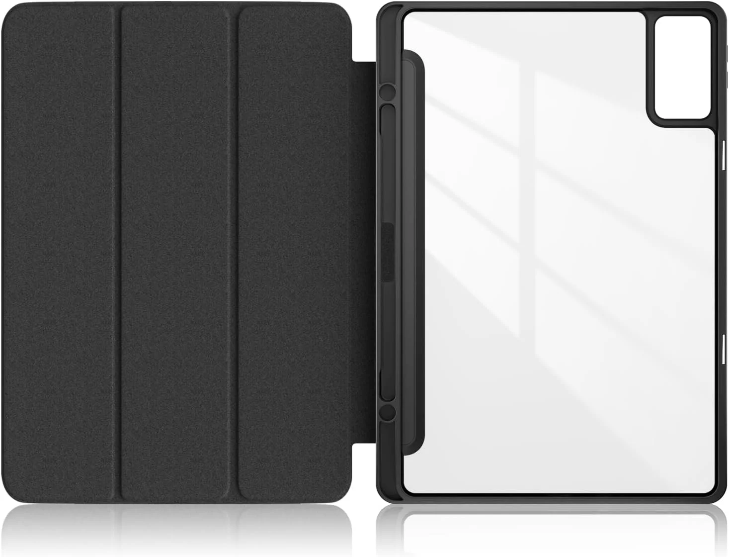 کاور تبلت شیائومی Redmi Pad SE سایز 11 اینچ 2023 مدل TOPCASE به همراه جای قلم، پشت PC شفاف، TPU ضد ضربه، استند سه تایی محافظ با قابلیت بیدار/خواب خودکار، مشکی