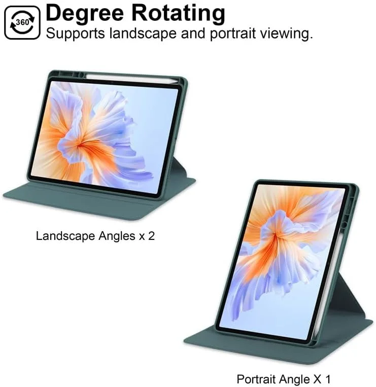 کیف Gruattreay برای تبلت هوشمند شیائومی Redmi Pad 2 11 اینچی (2025)، کیف چرمی با قابلیت بیدار/خواب خودکار، کاور چرخشی 360 درجه با پشت شفاف اکریلیک و جای قلم (سبز)
