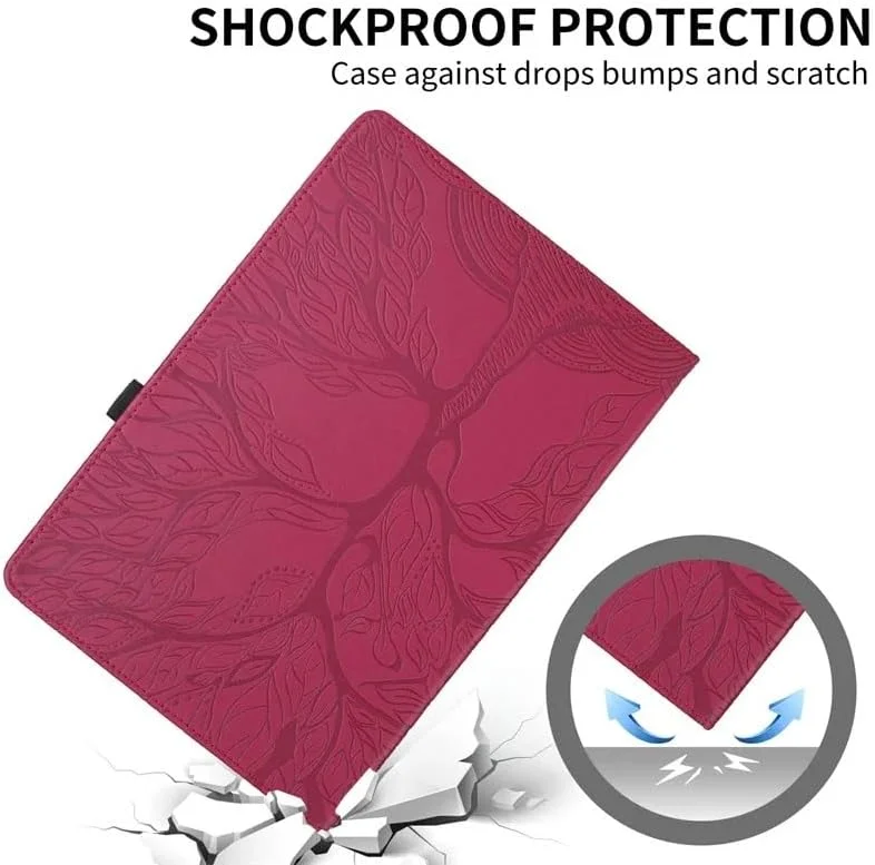کاور محافظ گروتری سازگار با تبلت شیائومی Redmi Pad Pro 12.1 اینچ 2024، کاور تبلت با قابلیت چرخش 360 درجه، پایه تاشو، طرح برجسته درخت زندگی (قرمز)