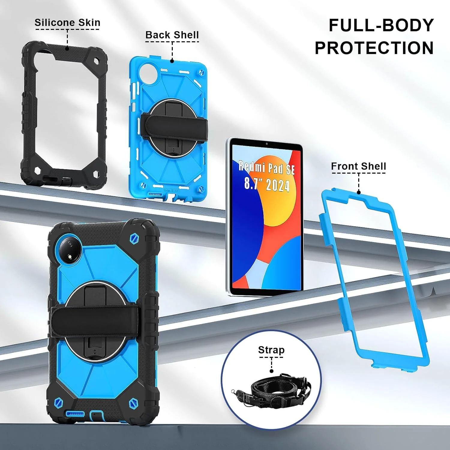 کیف تبلت رباتی Nincyee برای Xiaomi Redmi Pad SE 8.7 اینچ 2024، کاور سیلیکونی رنگین کمانی ضد ضربه 3 در 1 با جای مدادی، بند شانه، بند دستی، پایه تاشو برای کودکان کیف تبلت رباتی Nincyee برای Xiaomi Redmi Pad SE 8.7 اینچ 2024، کاور سیلیکونی رنگین کمانی ضد ضربه 3 در 1 با جای مدادی، بند شانه، بند دستی، پایه تاشو برای کودکان