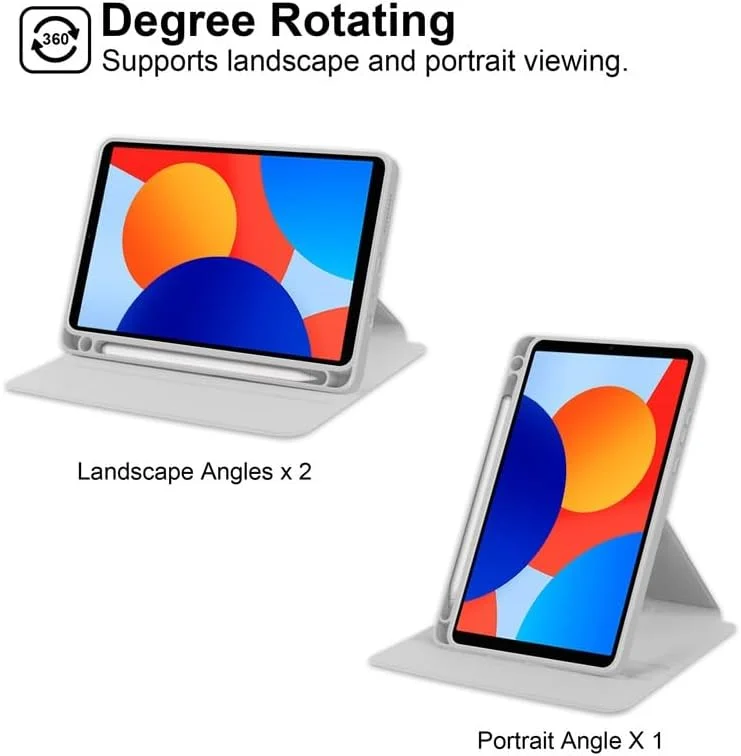 کاور تبلت شیائومی Redmi Pad SE 8.7 اینچی 2024 مدل ANKILVAIXY، کاور چرمی 360 درجه چرخان با قابلیت استند و جای قلم، دارای عملکرد خواب/بیدار خودکار (خاکستری)