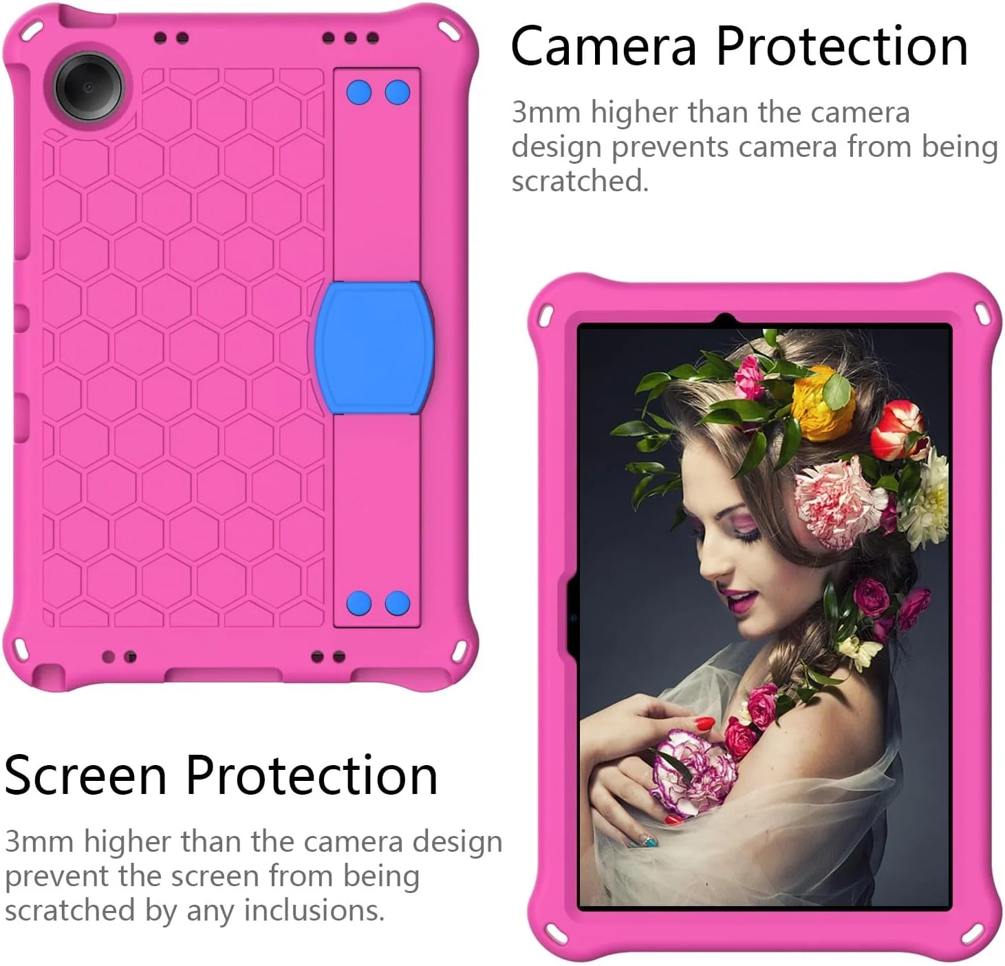 کیف محافظ تبلت شیائومی ردمی پد SE 11 اینچ (کیف تبلت 2023 مناسب کودکان، بادوام، سبک وزن، EVA مقاوم در برابر ضربه، دارای دسته محافظ و پایه، طراحی لانه زنبوری برای دفع حرارت) (رنگ: صورتی رزگلد + آبی)