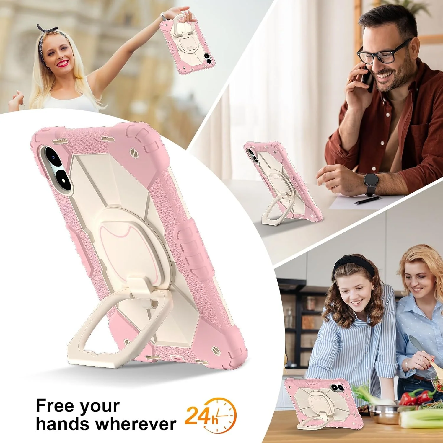 کیف تبلت مناسب برای شیائومی ردمی پد پرو 12.1 اینچ / پوکو پد 12.1 اینچ، کیف محافظ مقاوم در برابر ضربه با پایه چرخان 360 درجه + بند دستی + بند شانه