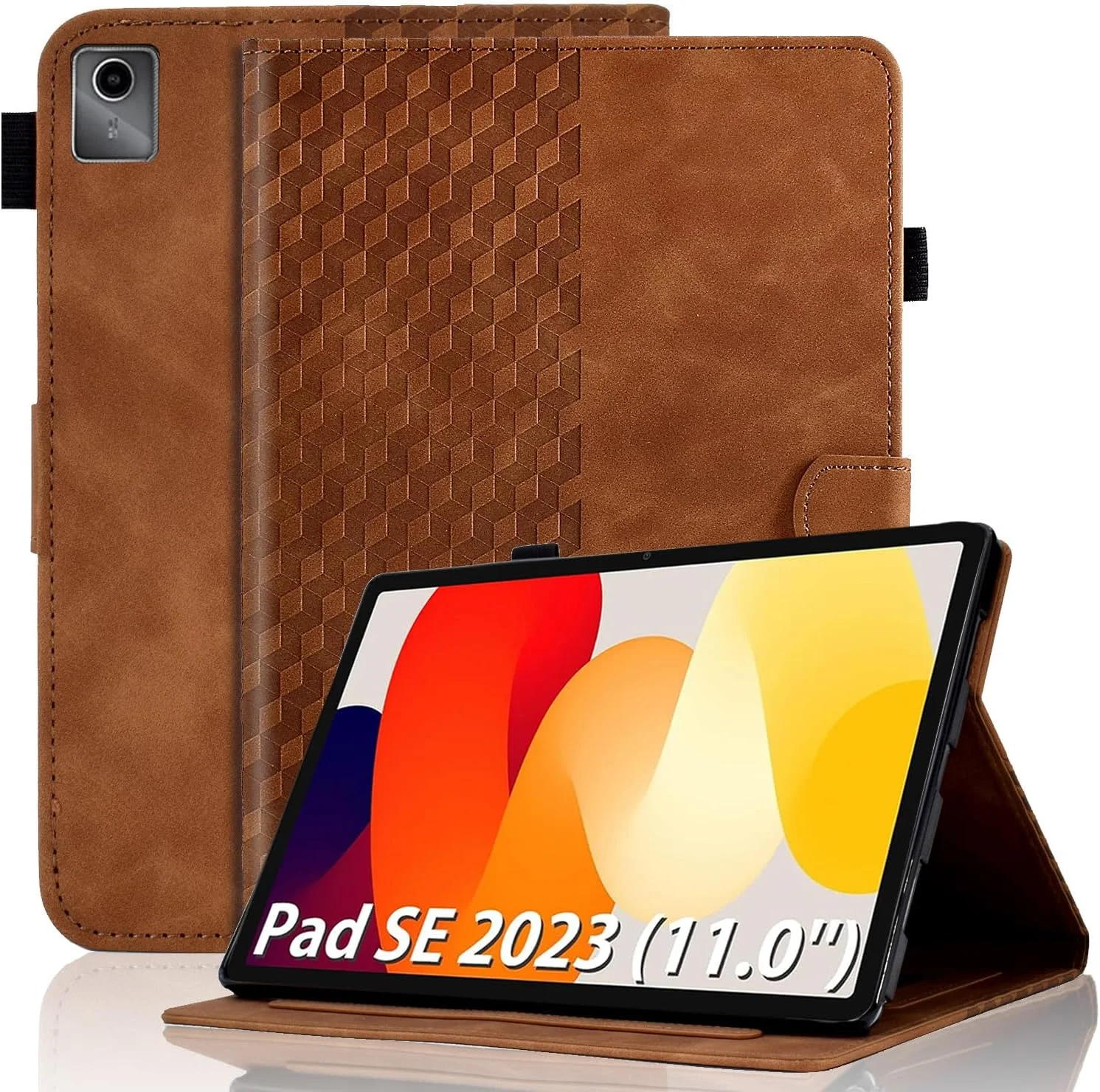 کیف محافظ تبلت شیائومی Redmi Pad SE 2023 (11 اینچ)، کیف هوشمند چرمی ممتاز با قابلیت خواب/بیدار شدن خودکار، جای قلم و جای کارت، قهوه ای
