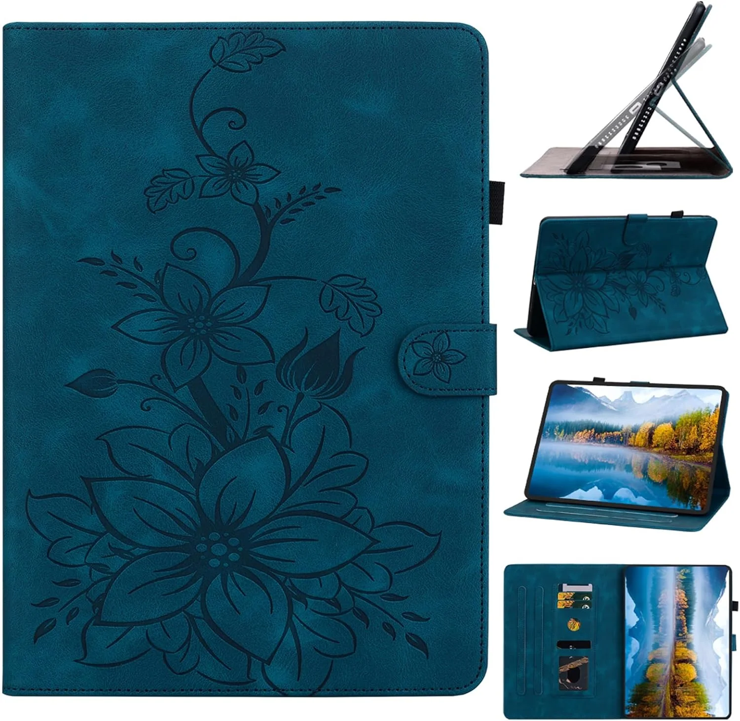 کیف تبلت SLLMYYX برای شیائومی Redmi Pad Pro/Xiaomi Poco Pad با صفحه نمایش 12.1 اینچی، طرح گل سوسن، چرم PU، باریک و تاشو (آبی)