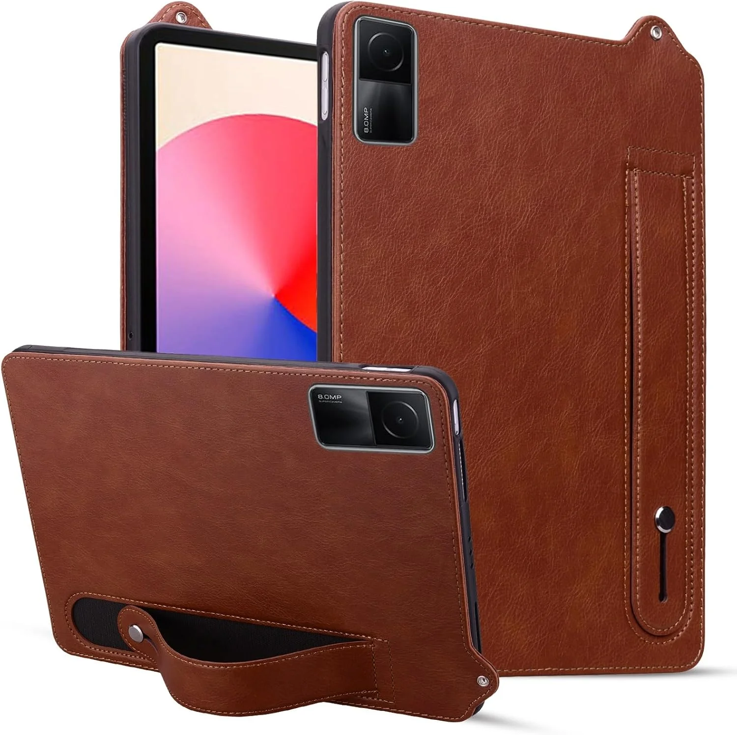 ETGOKJM Tablet Protection Compatible with Xiaomi Redmi Pad SE 11 inch, Released 2023, Shockproof Tablet Case with Stand Function and Wrist Strap, Leather TPU Tablet Case Tablet Accessories (Brown)