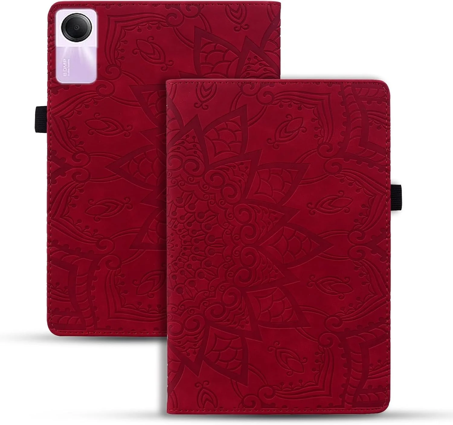 کیف تبلت RRXYHK سازگار با شیائومی Redmi Pad SE 11 اینچ، باریک، سبک وزن، چرمی PU طرح دار، کیف تبلت با قابلیت استند و جای کارت (قرمز)