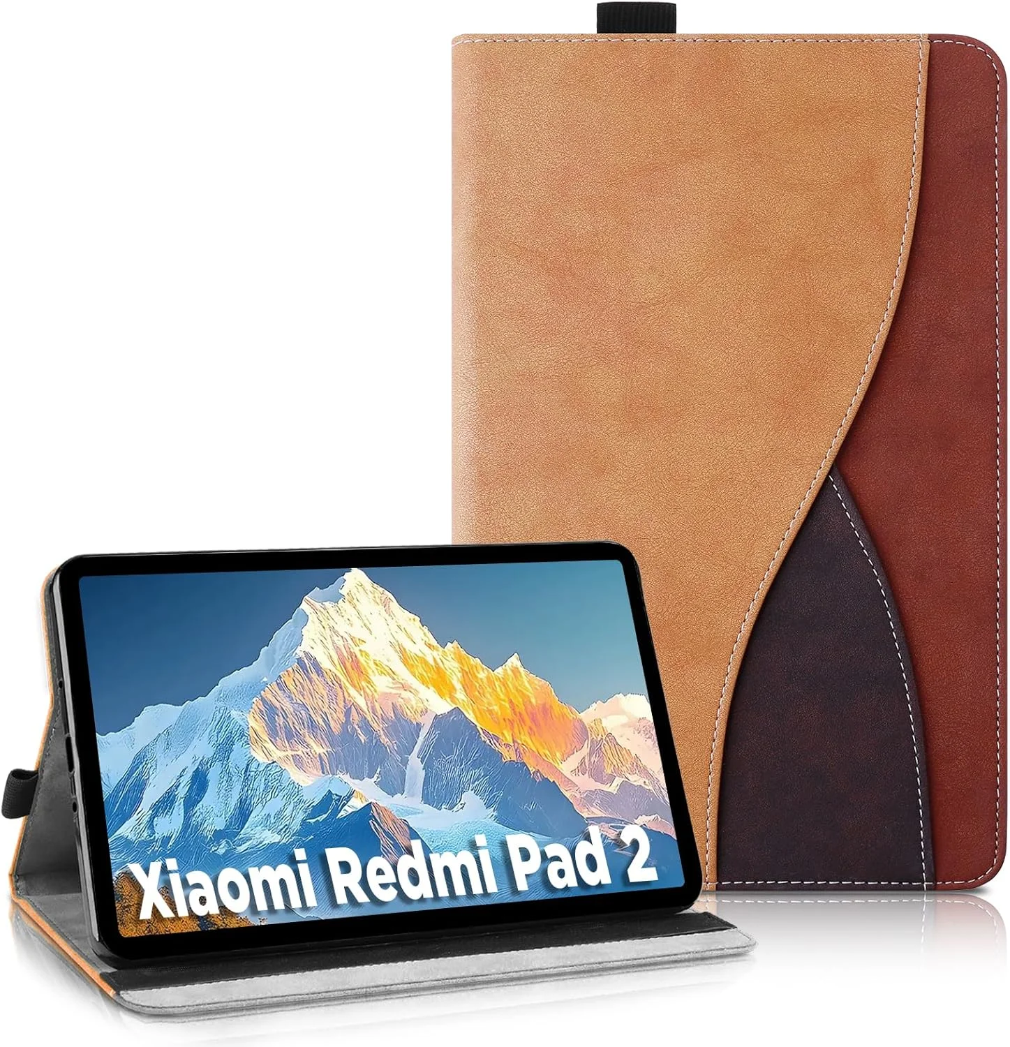 کیف تبلت AsWant برای شیائومی Redmi Pad 2 11 اینچ (2025) (Wi-Fi) - کیف محافظ تبلت فوق العاده نازک تجاری سه رنگ با عملکرد کیف پول و استند سازگار با کیف Redmi Pad 2 (قهوه ای)